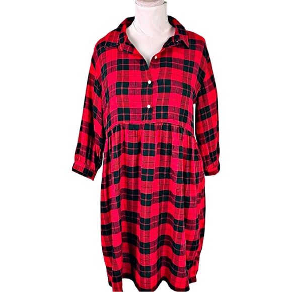 VINTAGE Y2K Dress Mini red & black plaid flannel grunge rock Size large cozy